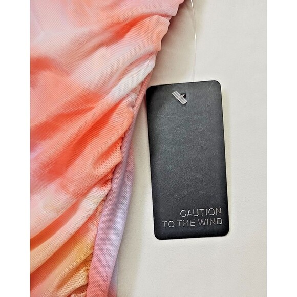 Caution To The Wind Women's Small Tie Dye Midi Halter Ruched Bodycon Mesh Small - Picture 2 of 5